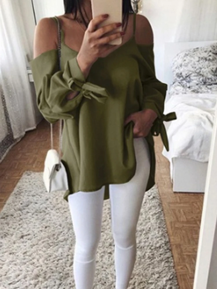 Women Sexy Off Shoulder Blouse Long Sleeve Shirts Feminine Casual Blouses Ladies Tops Blusas