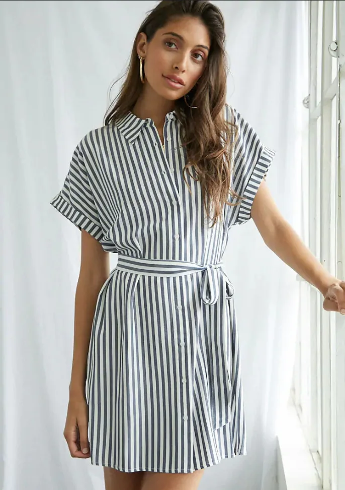 

2023 Spring Summer Casual Short Sleeve Shirt Neck Lace up Dress