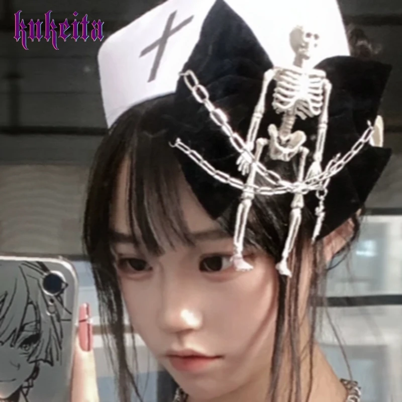 

Kukeita Handmade Bow Riveted Hairpin Lolita Girls Gothic Lace Sweet Cute Cross Hair Clips Lovely Headwear Hair Accessories