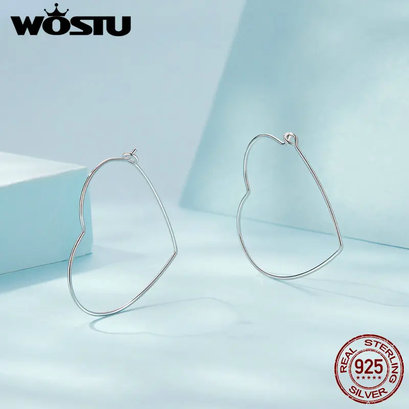 Женские шестигранные серьги WOSTU минималистичные в форме сердца из стерлингового