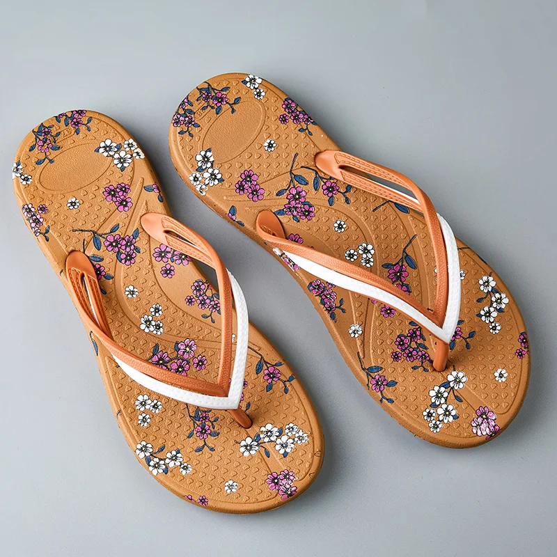Summer Fashion Flip Flops Women Printed Flowers Thick Sole Outdoor Garden Beach Shoe Versatile Clip Foot Sandals Casual Slippers