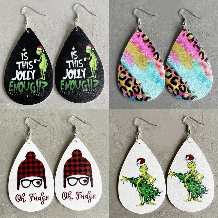 

Новые рождественские кожаные серьги-капельки для женщин 2022 новый дизайн в западном стиле рождественские серьги из искусственной кожи пода...