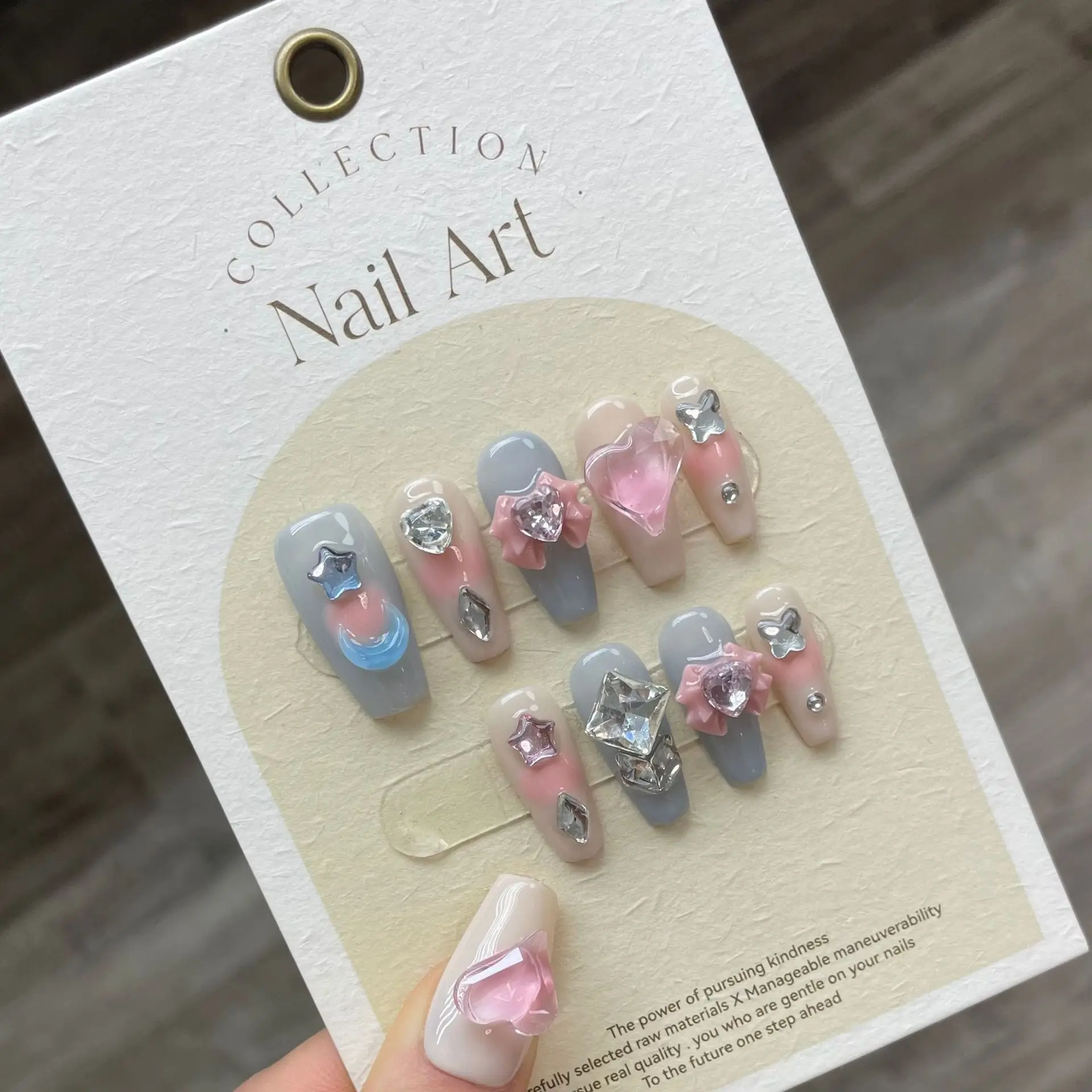 

Professional Handmade Press on Nails With Rhinestones High Quality Ballet Wearable Fake Nails For Hot Girl Japanese Y2K Nail Art