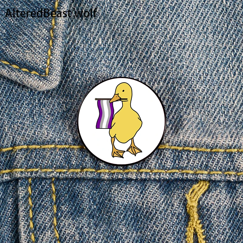 

Grey Asexual Pride Duck Pin Custom Brooches Shirt Lapel teacher tote Bag backpacks Badge Cartoon gift brooches pins for women