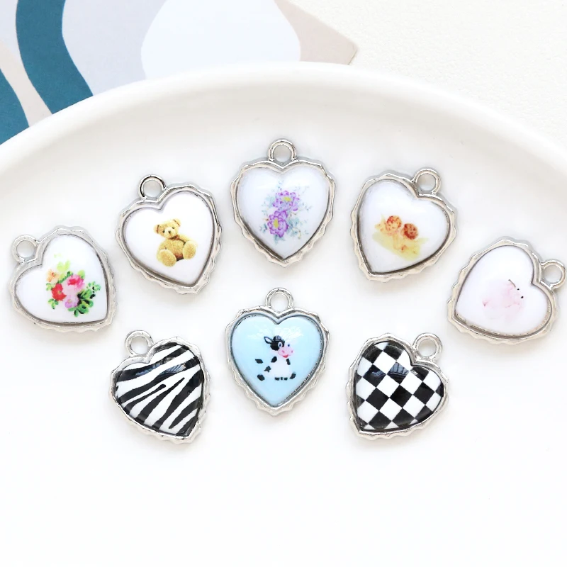 

3pcs 16 * 20MM alloy oil dripping heart-shaped flower stripe pendant DIY jewelry earrings bracelet hanging material