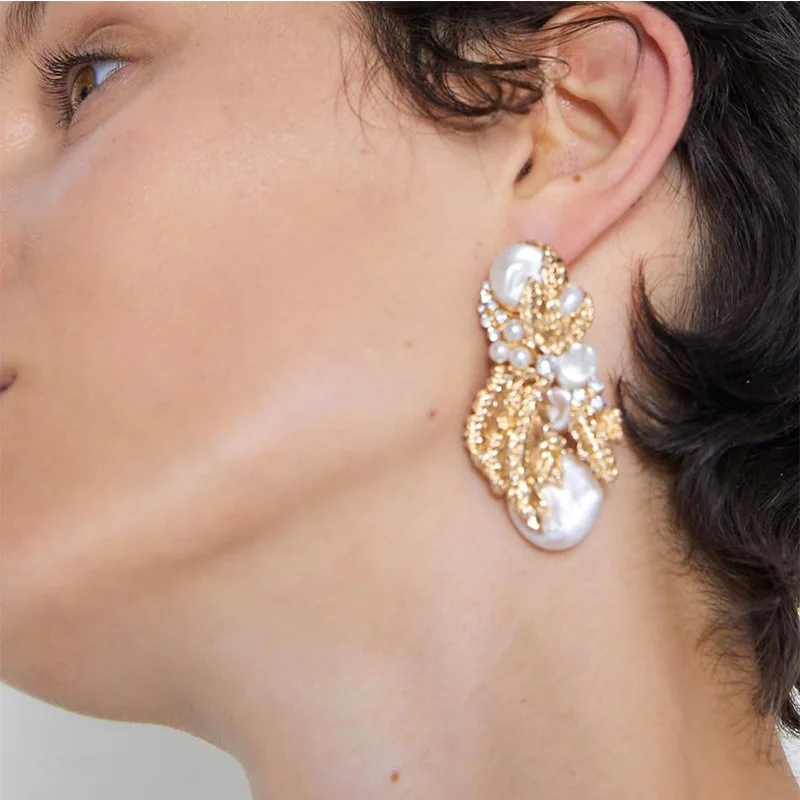 

JURAN Pearl Earring For Women Gold Color Crystal Beaded Drop Earrings Trendy Jewelry Statement Earrings Brincos Gifts