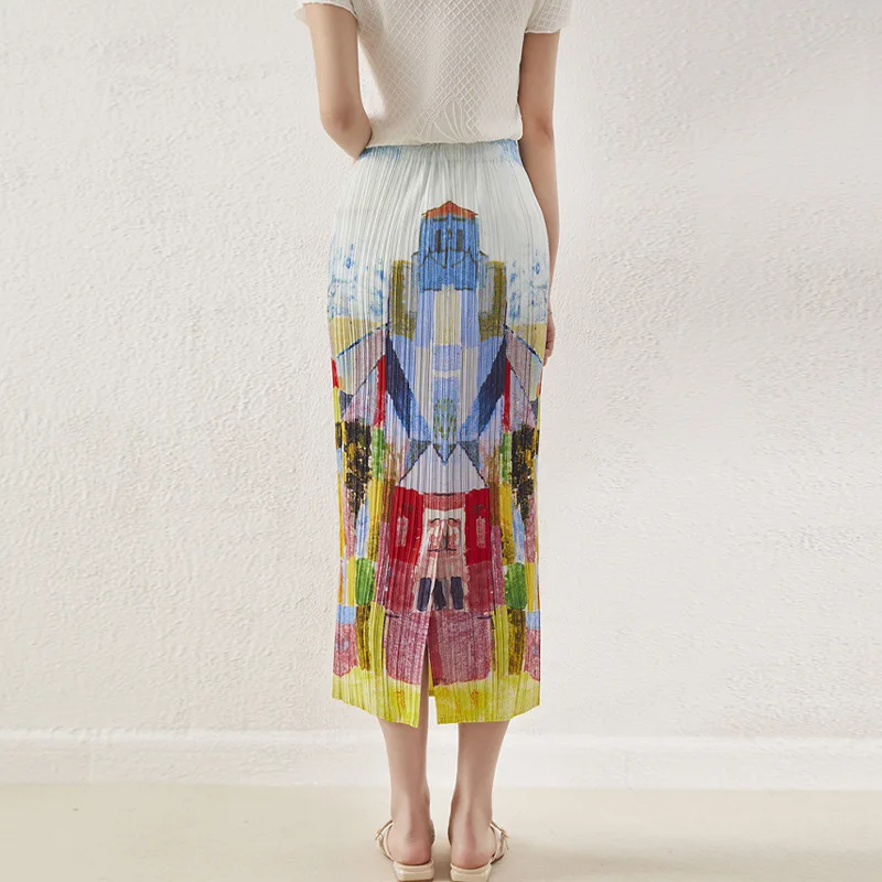 Женская плиссированная прямая юбка миаке весна-лето 2022 с принтом |