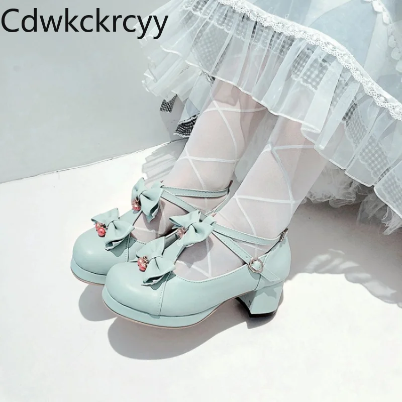 

Новинка весна-осень стильные модные женские туфли на высоком каблуке с круглым носком туфли с милым бантом и пряжкой студенческие туфли на ...