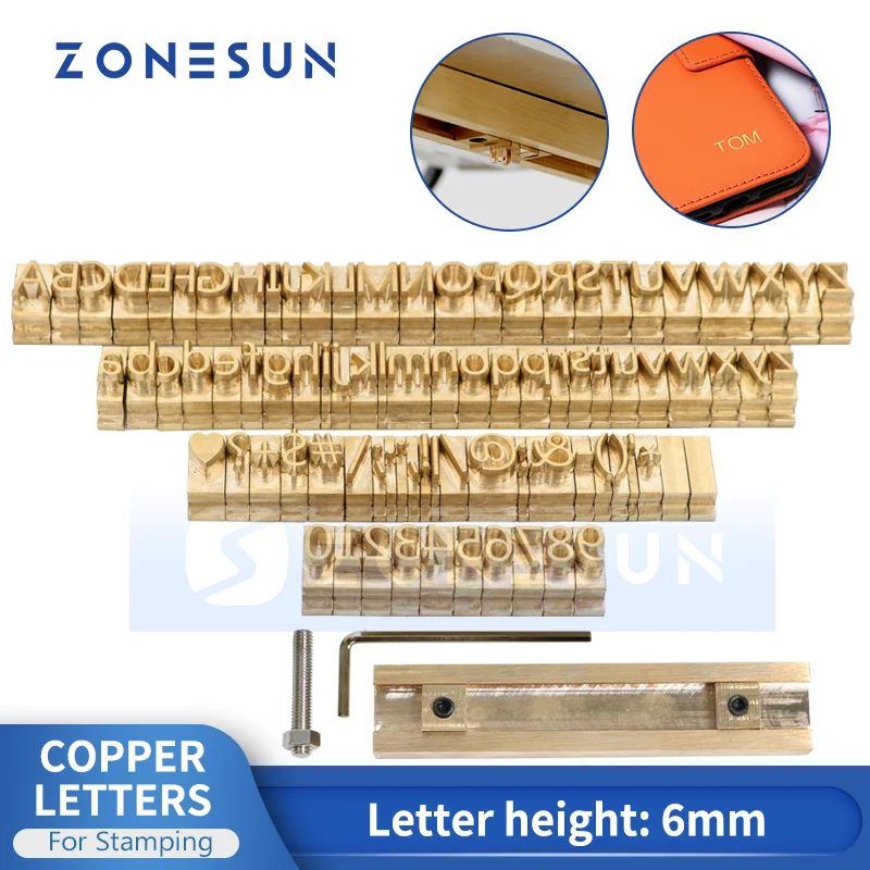 ZONESUN Custom Logo Brass leather Letter stamp Set Mold Hot Foil Copper Alphabet Carving Tools Customized DIY Character Mold