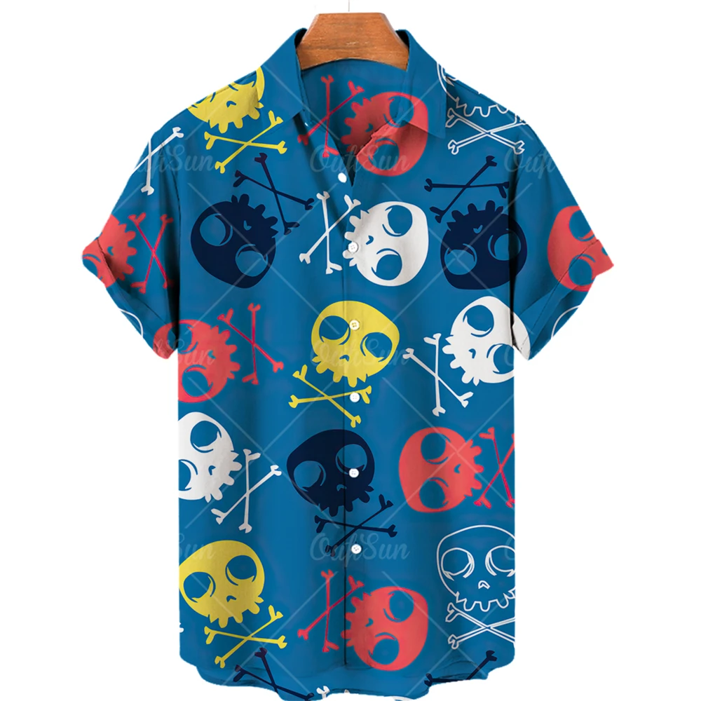 2022 Summer Print 3D Hawaiian men's shirt Women's short sleeve oversized skull Figure Impression Breathable men's shirt 5XL