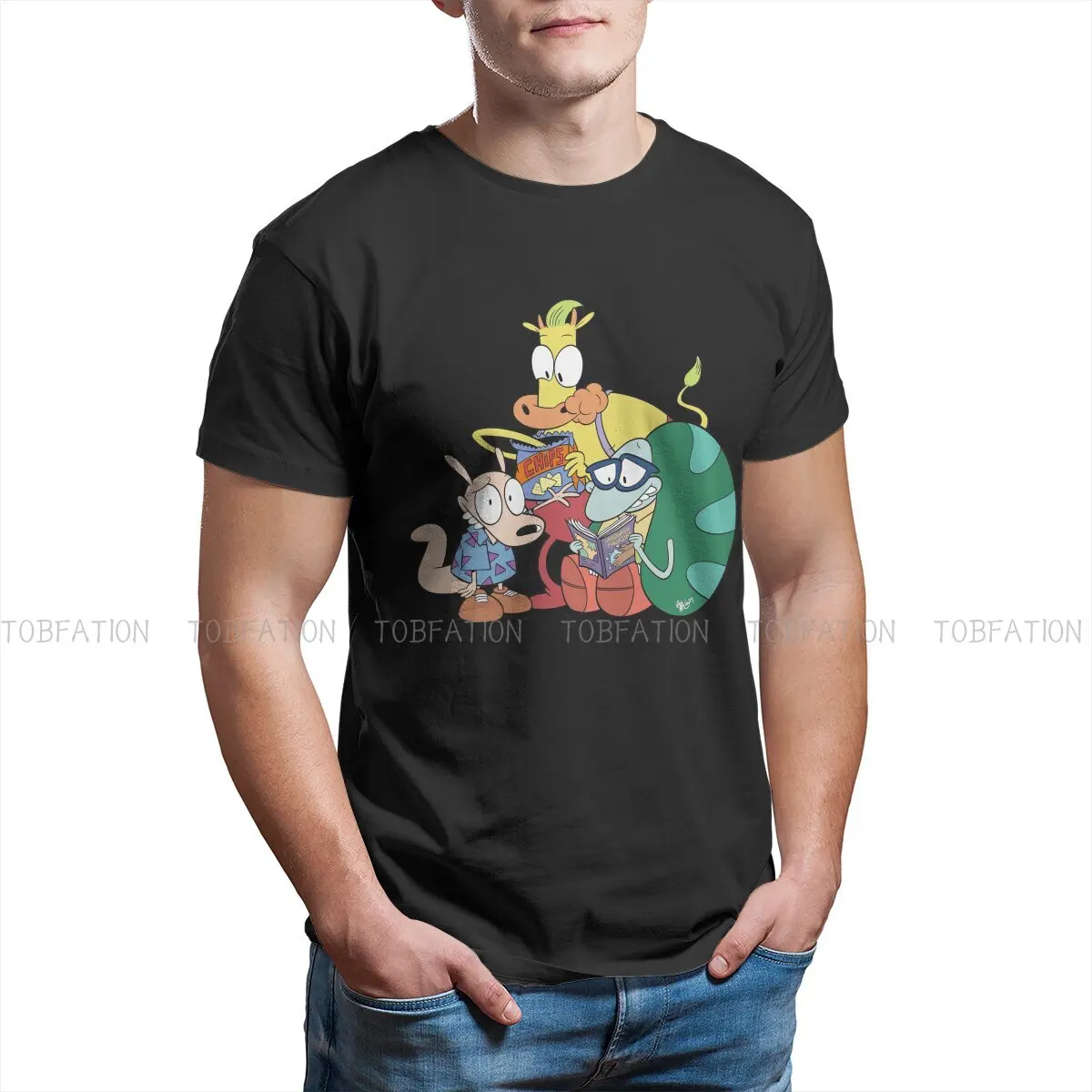 

Rocko's Modern Life Joe Murray Crewneck TShirts Eating Potato Chips Distinctive Men's T Shirt Funny Tops 6XL