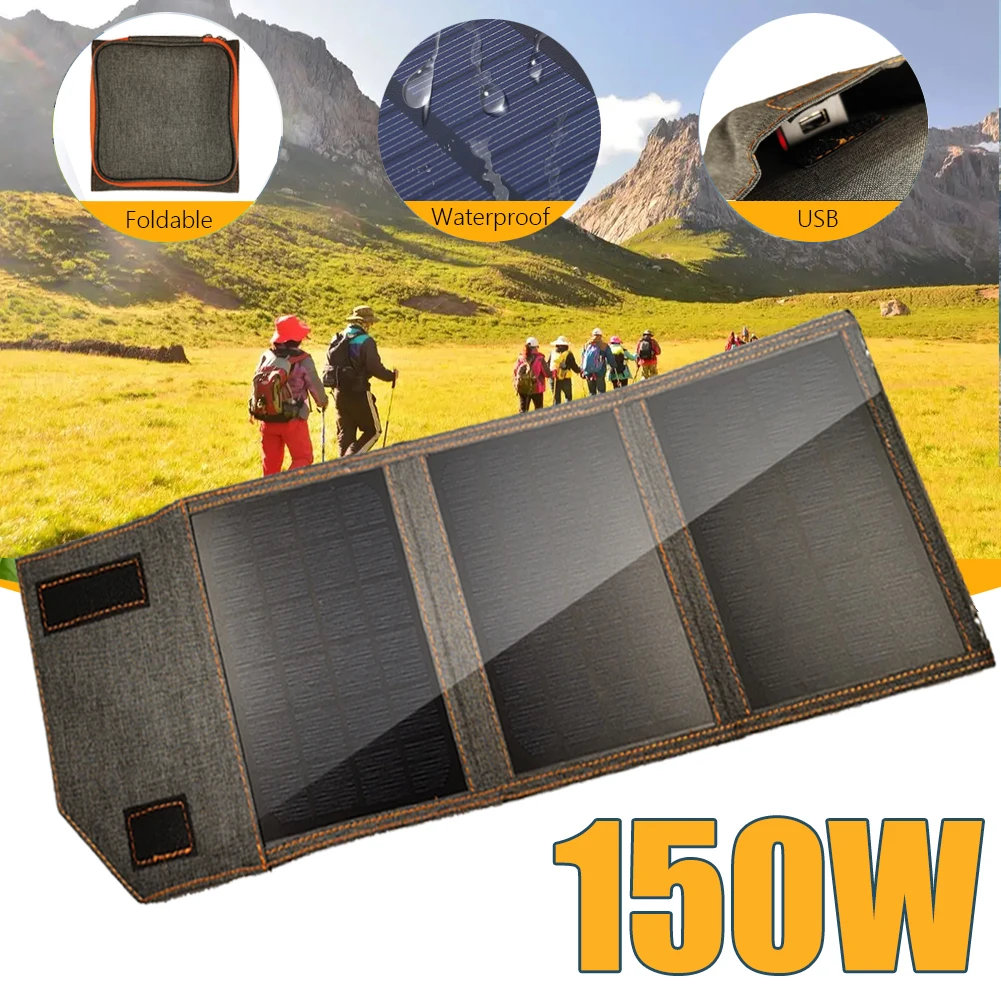 

150W Folding Solar Panel Fast Charge 5V 2.5A Waterproof Sunpower Outdoor Bag for Mobile Phone Power Bank Camping Hiking 3/4Fold