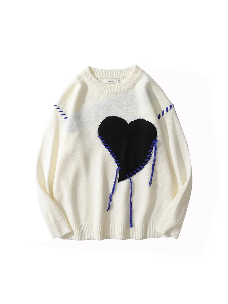 

Harajuku Love Pattern Knitted Sweater Letter Punk Rock Black White Gothic Vintage Sweater Women Cute Streetwear Pullover