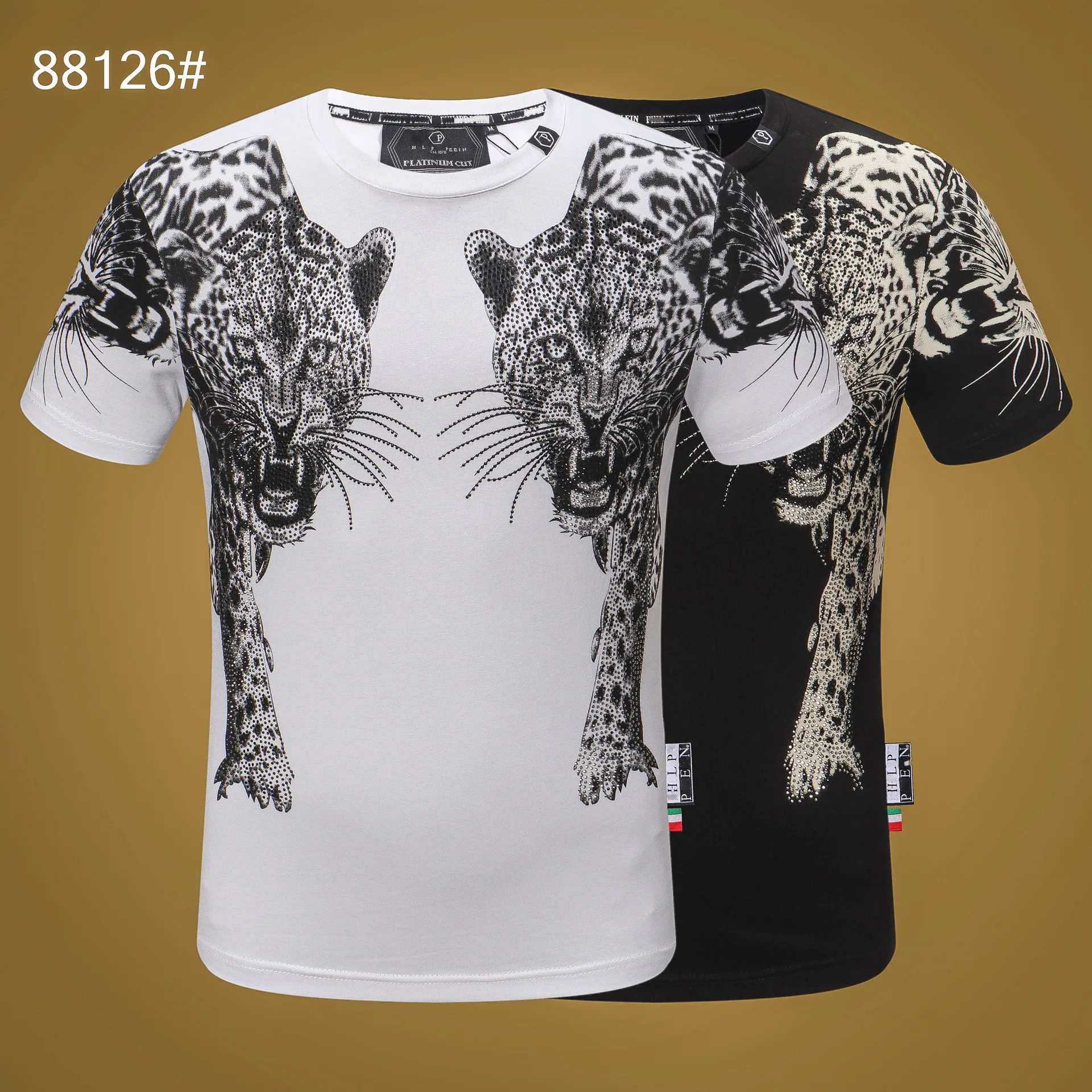 

Philippe Plane Brand Summer Men's T-Shirt Fashion PP Diamond Double Tiger Head Personality Cool Slim Short Sleeve Men's Clothing