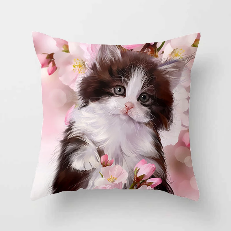 

Cute Cat Pillowcase Decor Lovely Pet Animal Print Cojines Cushion Cover Polyester Pillow Case For Home Sofa Living Room 45x45