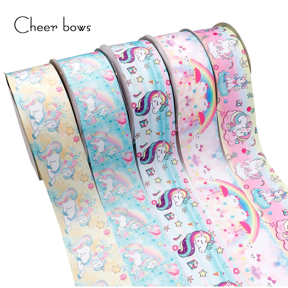 

Cheer bow 75mm Grosgrain Ribbon Unicorn Printed Ribbons For Crafts Bow Making ribbon For Gifts Packing DIY Hairbows Accessories