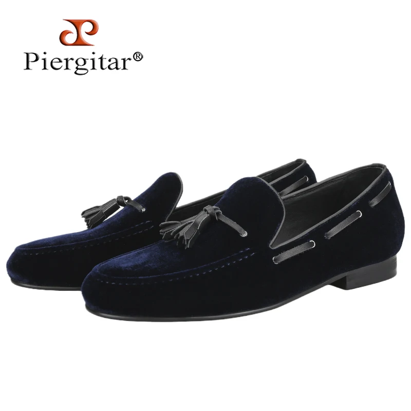 

Туфли Piergitar мужские вельветовые, лоферы ручной работы с кисточками, без застежки, повседневная обувь на плоской подошве для вечеринки и свадьбы, темно-синие