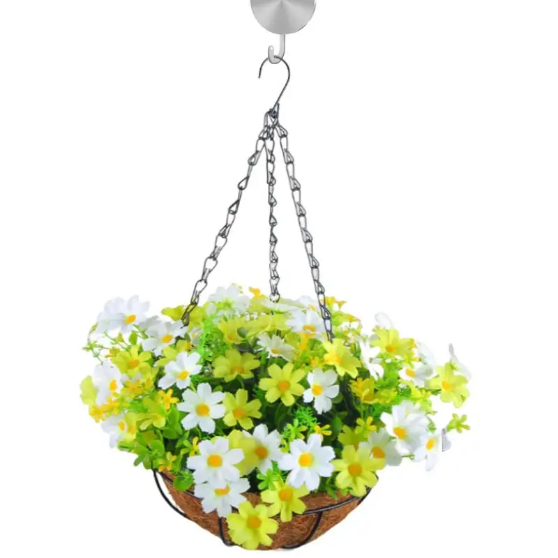 

Artificial Hangings Flowers In Basket Silk Flower Arrangement In Lining Chain Basket Artificial Silk Flowers In Chain Flowerpot