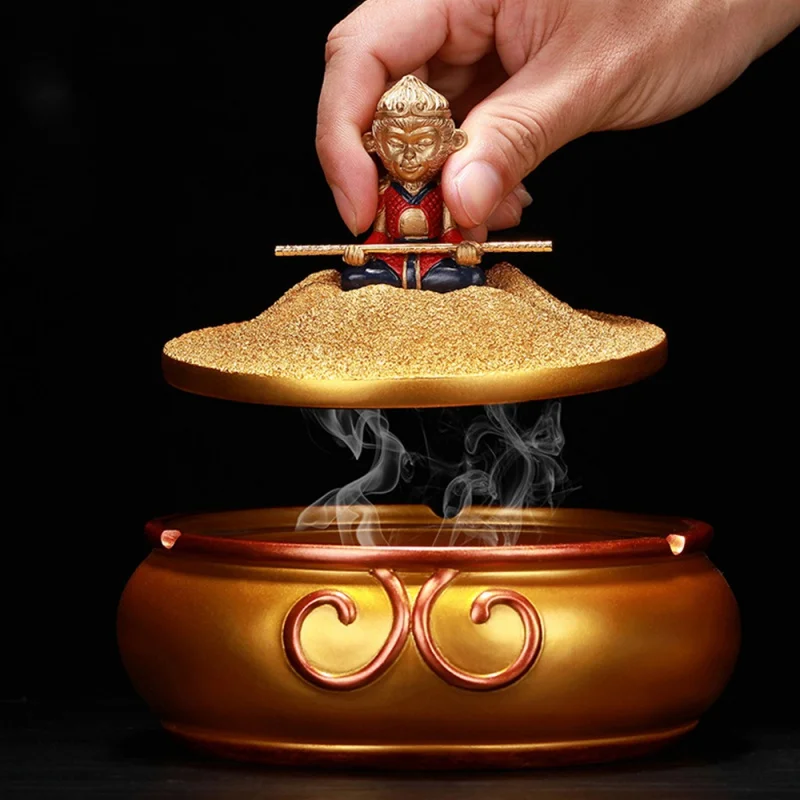

Resin Cartoon Monkey King Ashtray Chinese style Anti-Ash Large Capacity Ashtray Living Room Office Decor Gift Ashtray with lid