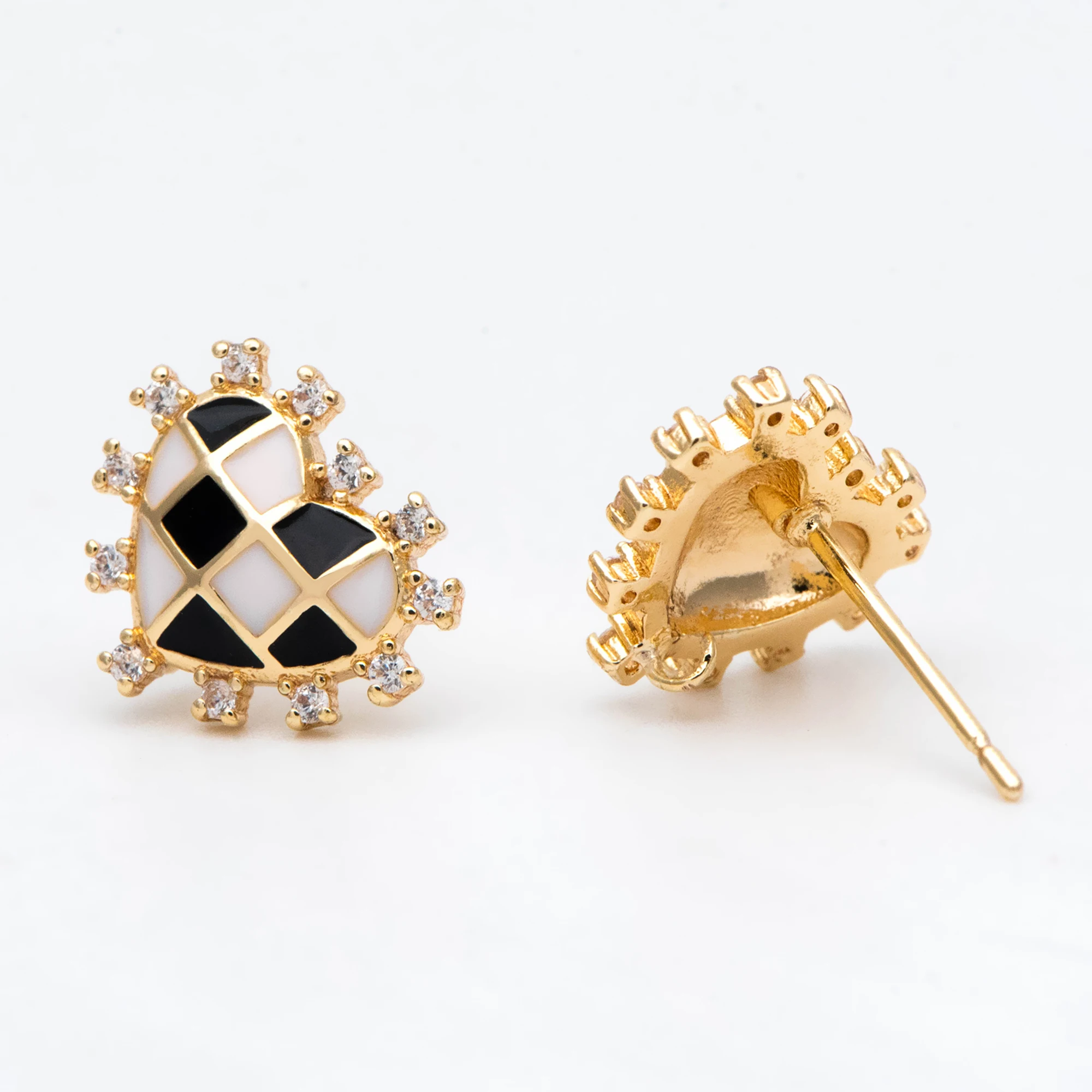 

4pcs CZ Paved Enamel Heart Ear Posts, Gold Plated Brass, Geometric Stud Earrings (GB-2976)