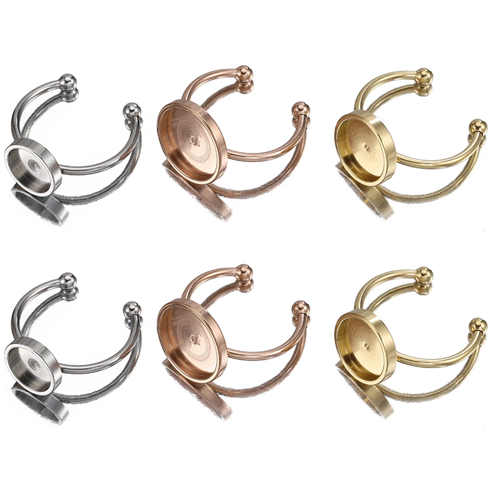 5Pcs Stainless Steel Cabochons Settings Blank Base Adjustable Ring Fit  8/10/12mm Glass Cameo Bezel DIY Jewelry Making Supplies