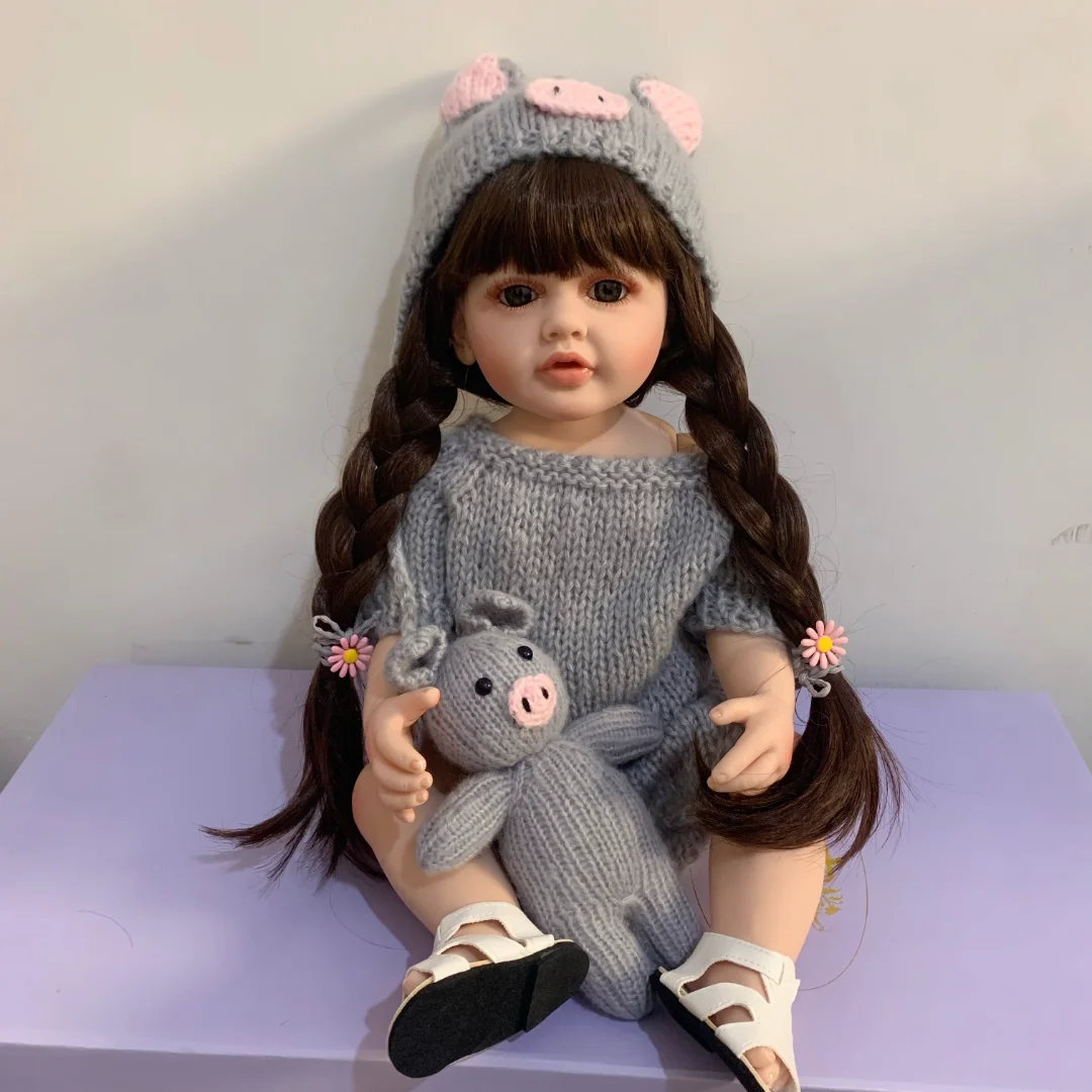 55 CM Soft Silicone Reborn Baby Long Hair Girl 22 Inch Doll Toy Lifelike Realistic Princess Toddler Bebe