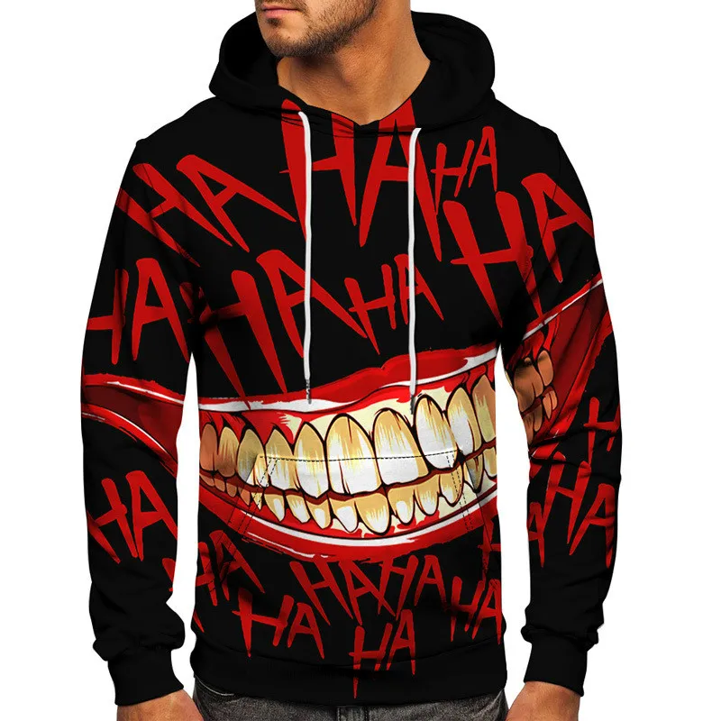 

New Arrival Night Mouth 3D Printing Men's Casual Loose Sweater Fashion Hooded Pullover, 2021 new cool trendy clothing