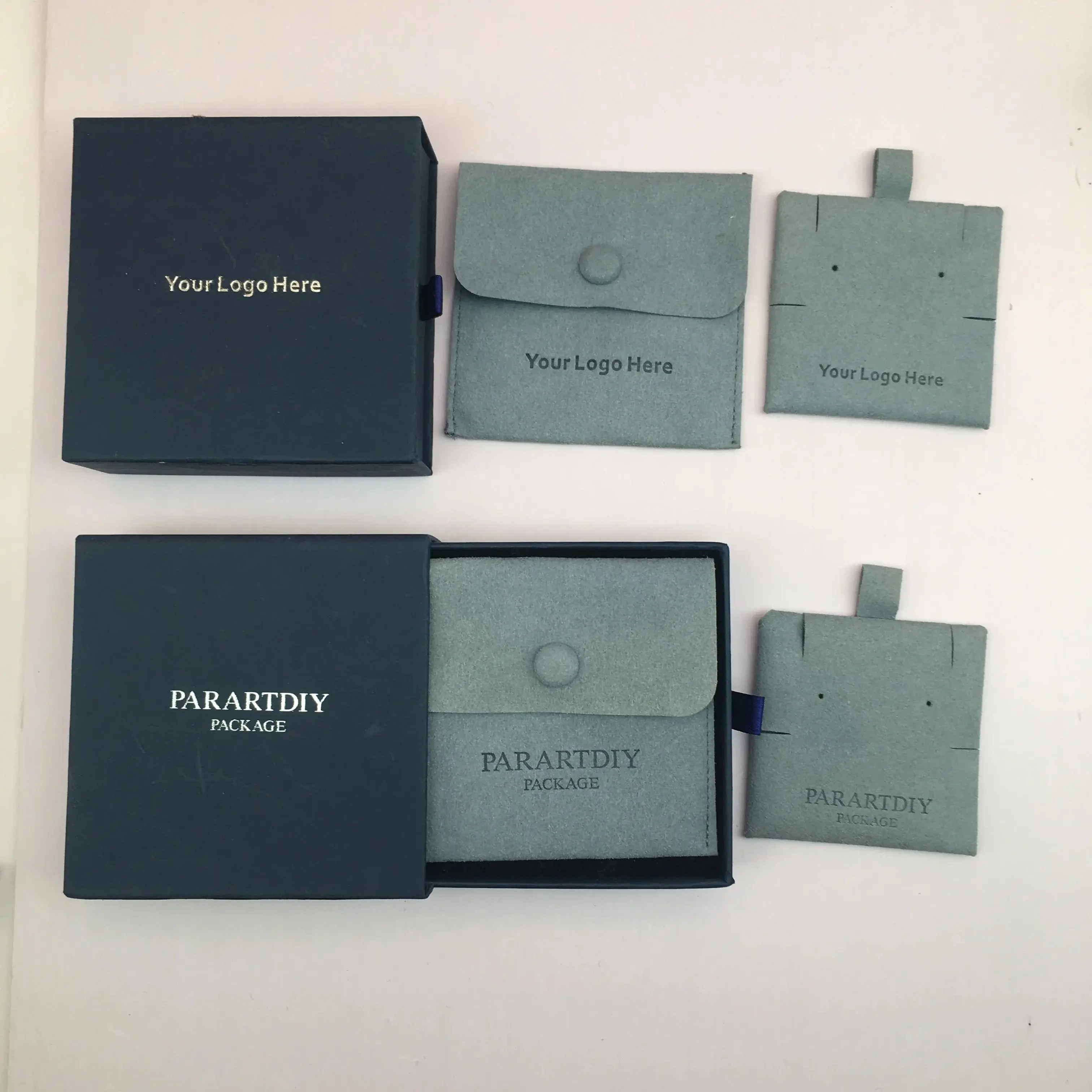 wholesale Oliver Custom Microfiber Flap Jewelry pouch with insert pad/ holder Emboss Logo Packaging Box and
