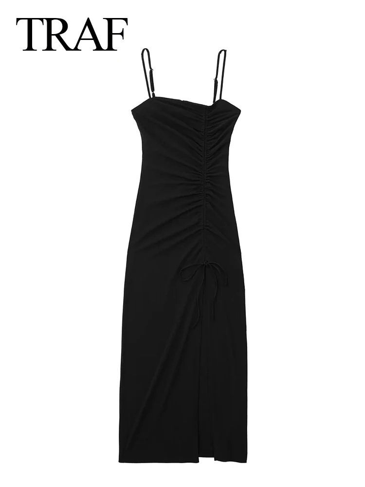 

Платье-миди женское Плиссированное на тонких бретельках, с разрезом сзади
