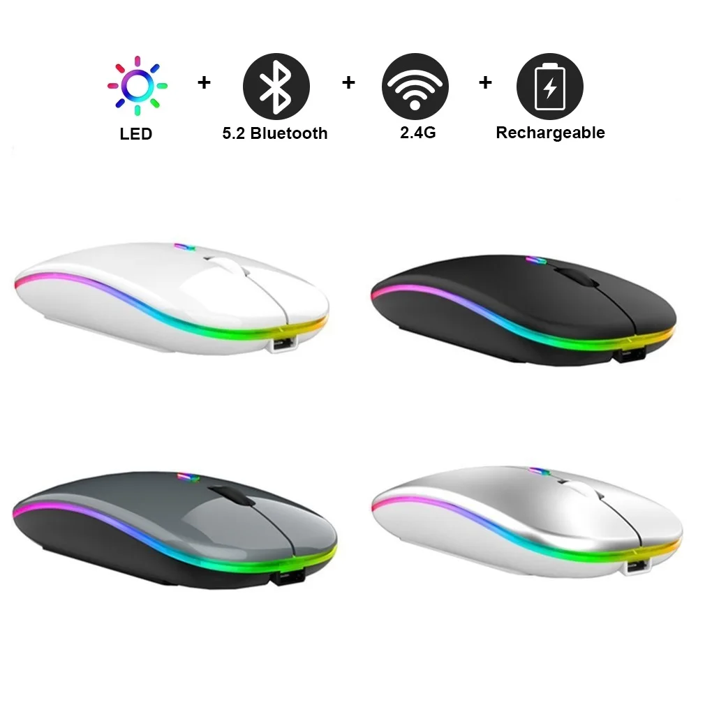 

Wireless Mouse RGB Bluetooth Computer Mouse Silent Rechargeable Ergonomic Mause With LED Backlit USB Optical Mice For PC Laptop