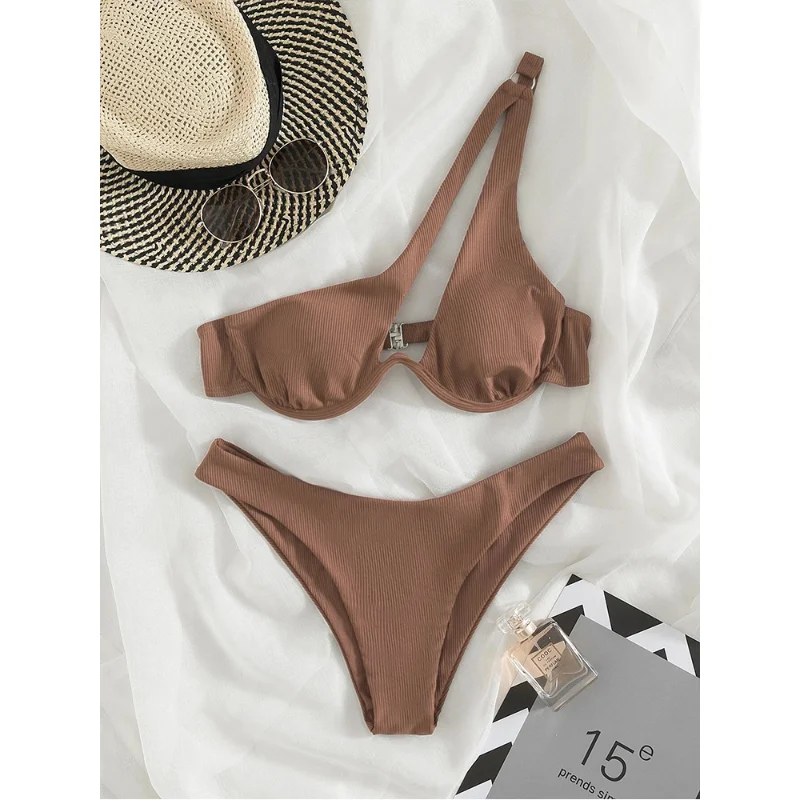 

Sexy Bikinis Swimsuits Cut Out Women's Swimwear 2023 One Shoulder Biquini High Cut Bathing Suits Push Up Beach Bikini Set