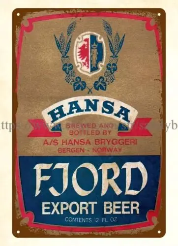 Фото Hansa Fjord Export Beer Bergen Норвегия Пиво паб бар металлическая жестяная вывеска дверные таблички №1