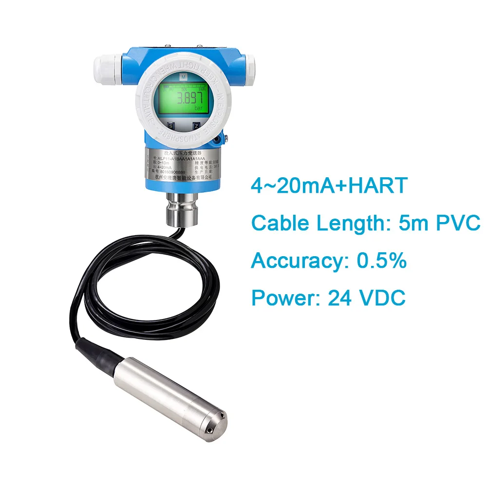 

Hot Sell 4-20mA Hart Protocol 0.5% Accuracy 24VDC Power Supply Smart Pressure Transmitter