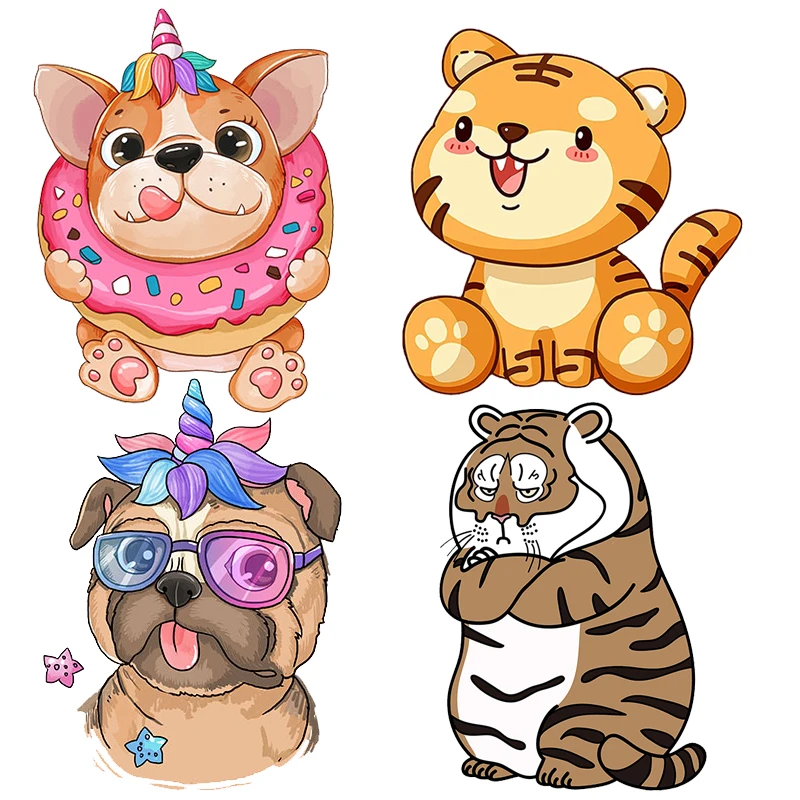 Animal Patch Iron On Transfer For Clothing Cartoon Cute Thermal Transfer For Clothes Vinyl Applique Thermo Sticker On Clothes