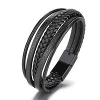 hand woven multi layer combination accessory stainless steel mens leather bracelet bangle classic gift jewelry
