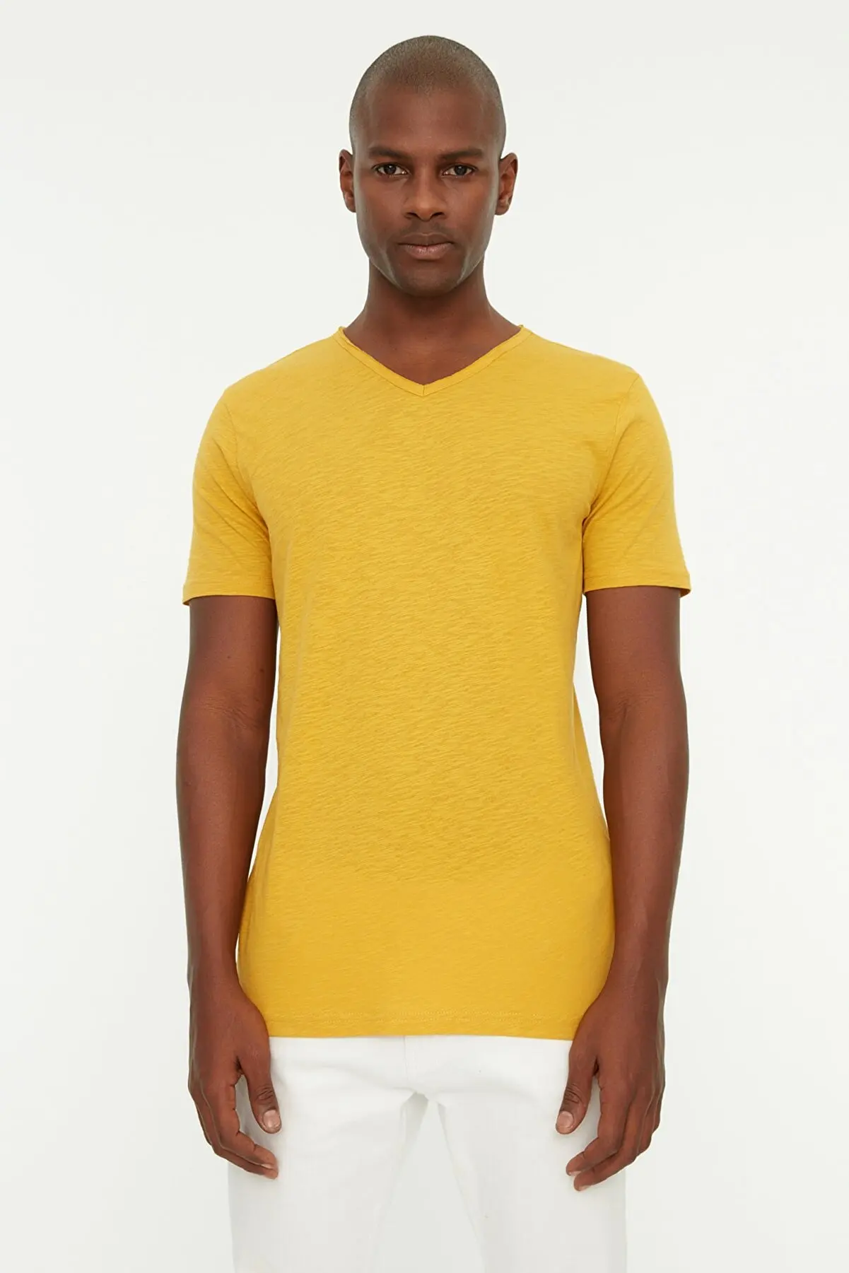 

Mustard Men's Basic Regular Fit V-Neck 100% Cotton T-Shirt Shirts For Men Tee For Men Summer Spring Fashion