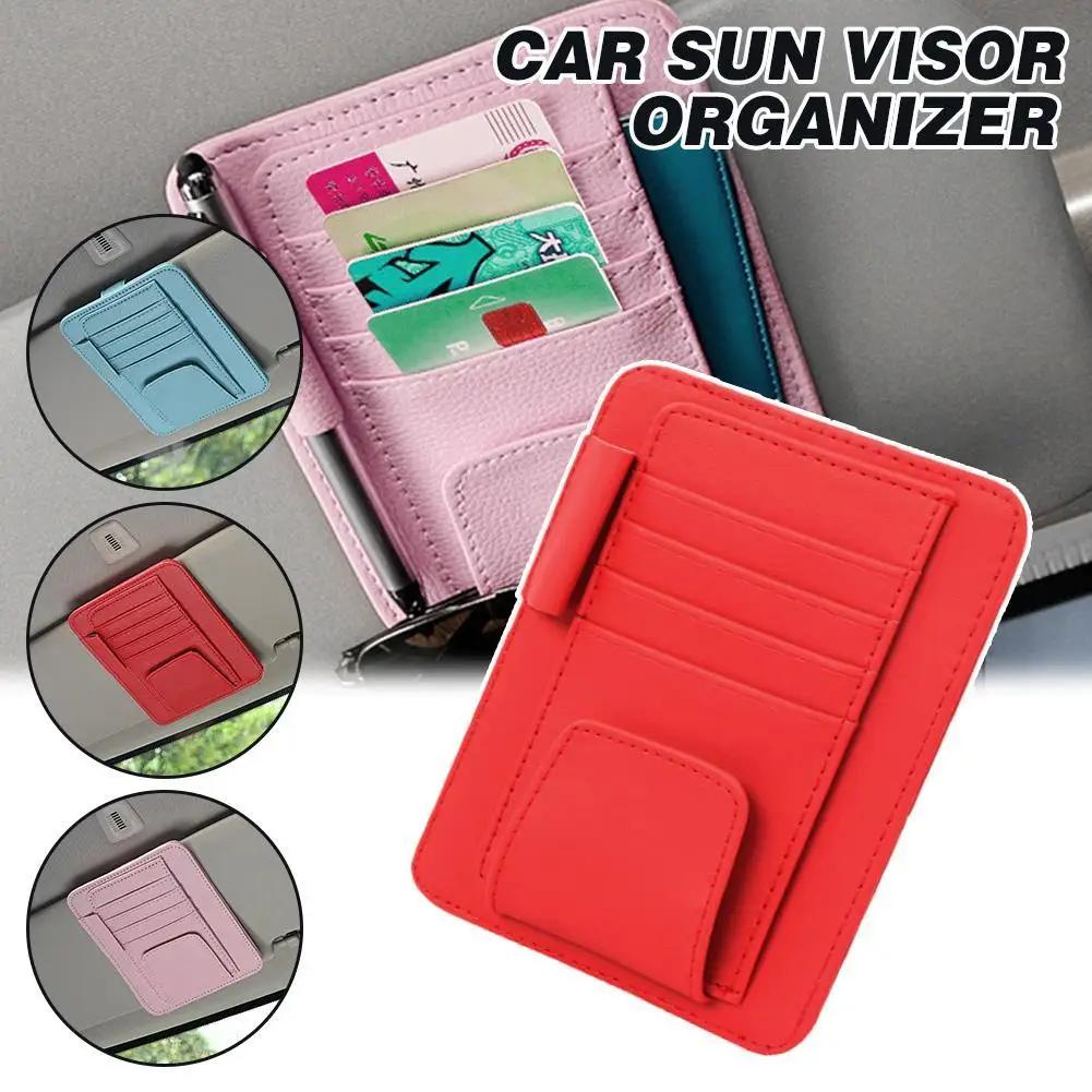 

Car Sun Visor Organizer Leather Sunglasses Holder Card Holder Storage Pocket Car Glasses Clip Multi-functional Auto Accessories
