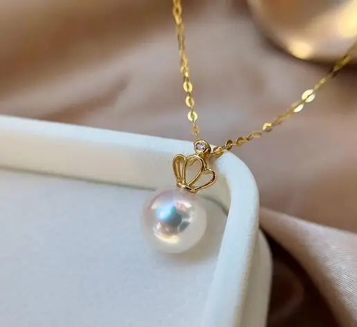 

Natural 8-9mm akoya Pearl pendant Jewelry 18k gold Necklace