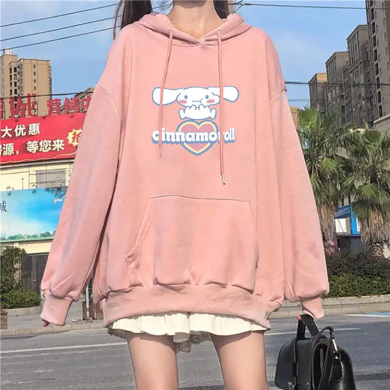 

New Sanrio Cinnamoroll Hooded Sweatshirt Loose Long-Sleeved Tops Tide Autumn Thin Cute Cartoon Clothes Coat Halloween Gifts Toys