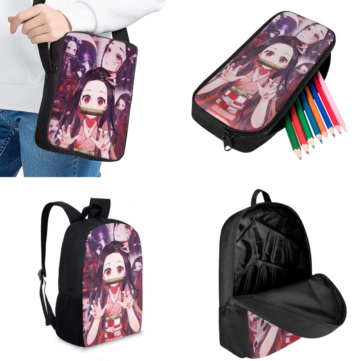 Jackherelook Kamado Nezuko Girls Kids School Bags Set Japanese Anime Pattern Trendy School Backpack For Kids Daily Book Bags