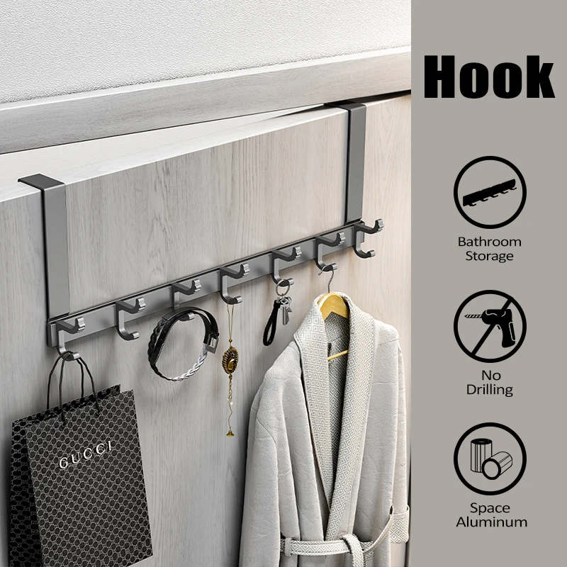 

Над дверным крючком Алюминиевый сплав Вешалка для полотенец над дверью Без сверления Дверные крючки Подходит для Пальто Халаты Головные уборы Ключи
