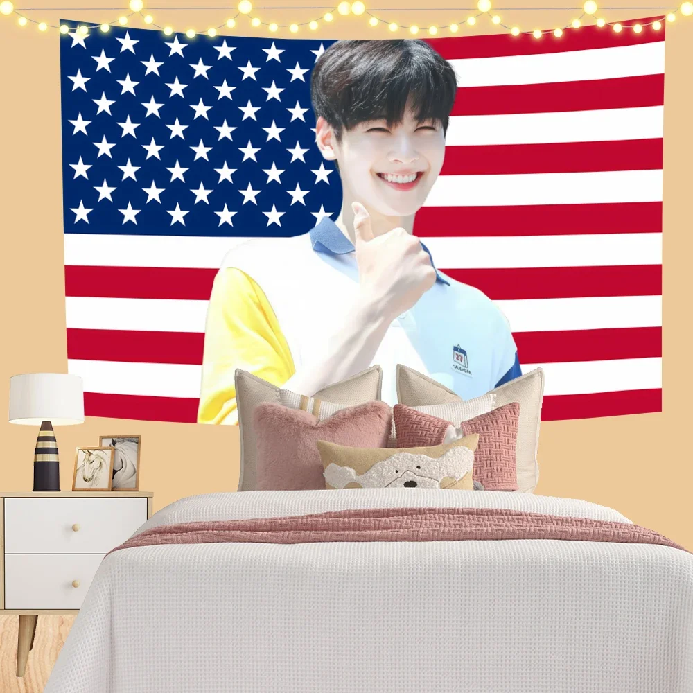 3x5ft Eun Woo Tapestry Concert Banner Wall Hanging American Flag for Bedroom Decor College Dorm Decoration Kawaii Room