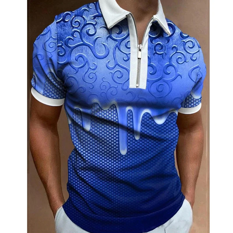 

Рубашка-поло мужская с отложным воротником, модная повседневная футболка на молнии, с лоскутным принтом лозы, с короткими рукавами