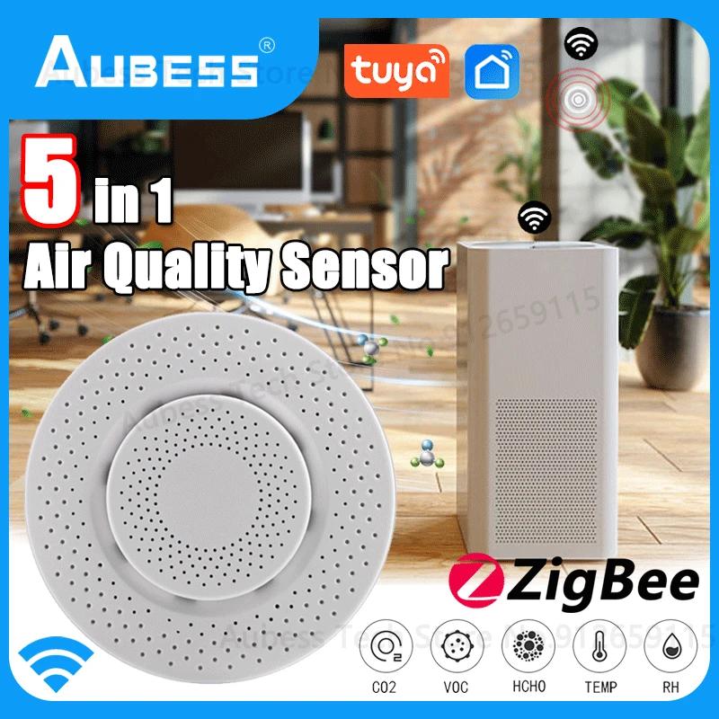 Aubess Tuya ZigBee CO2 Hcho VOC Датчик качества воздуха анализатор монитор формальдегида
