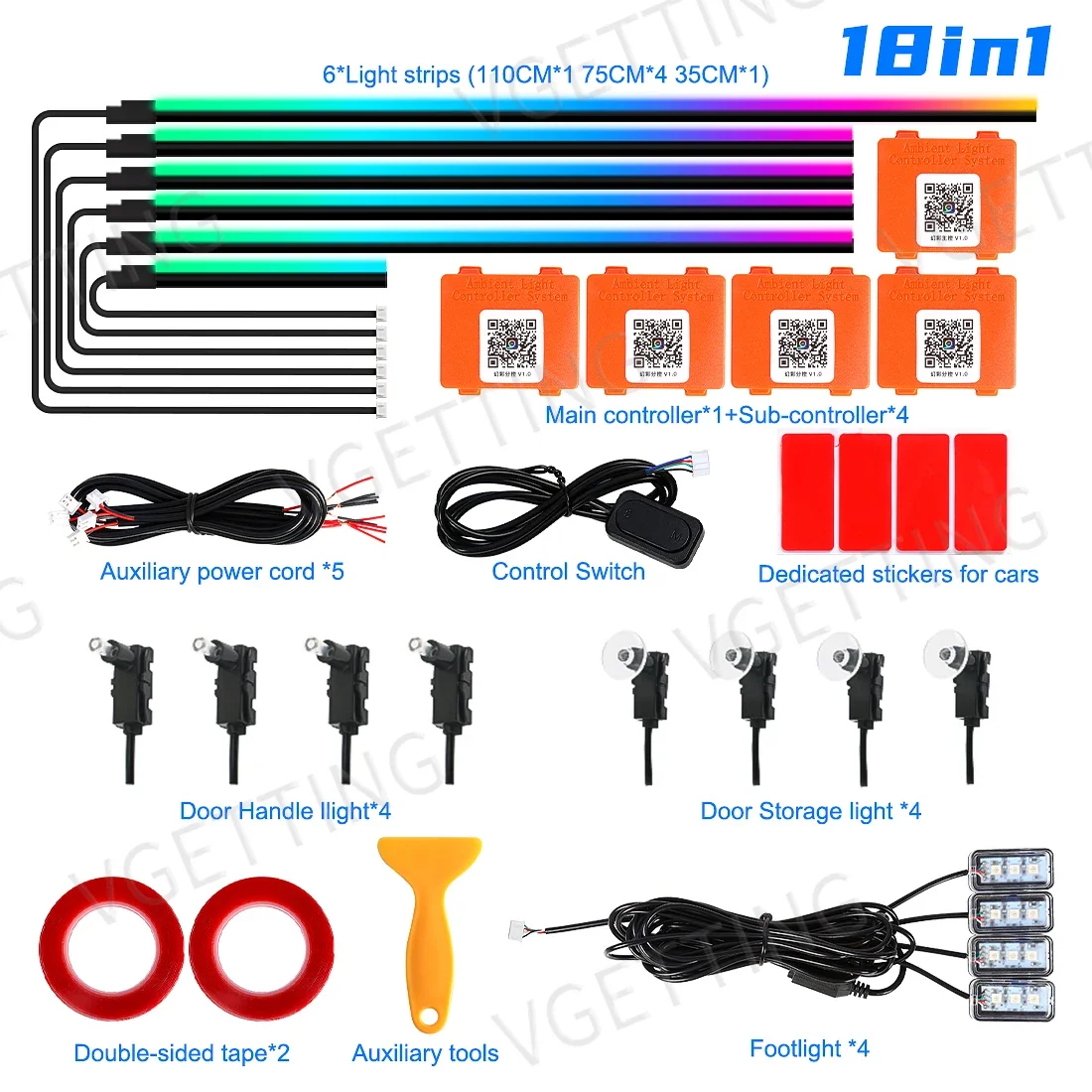 

Декоративная RGB-лента VGET 18-в-1 Для Автомобиля, Акриловая, С Эффектом Симфонии