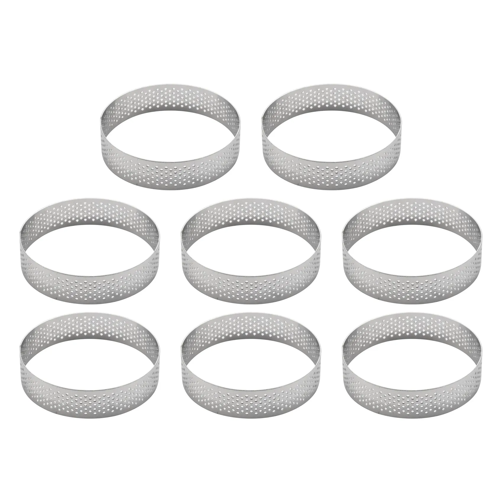 

8Pcs Stainless Steel Tart Ring, Heat-Resistant Perforated Cake Mousse Ring Round Double Rolled Tart Ring Metal Mold 8cm