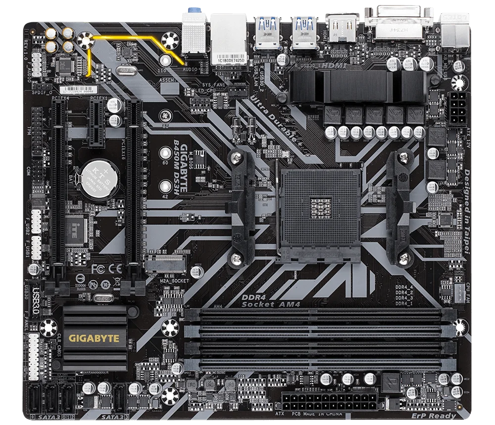 Usado Gigabyte Ga-b450m Ds3h para Amd Am4 Ryzen 1th.2th.3th. Athlon Usb3.1 Hdmi M.2 B450 Micro-placa-mãe do Computador Desktop Atx