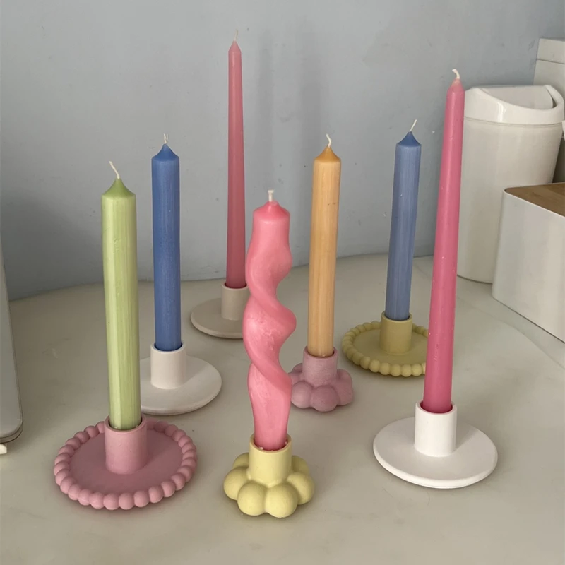 

Concrete Cylindrical Candlestick Mould Candle Holder Gypsum Resin Silica Mold Round Candle Tray Silicone Mold Home Decoration