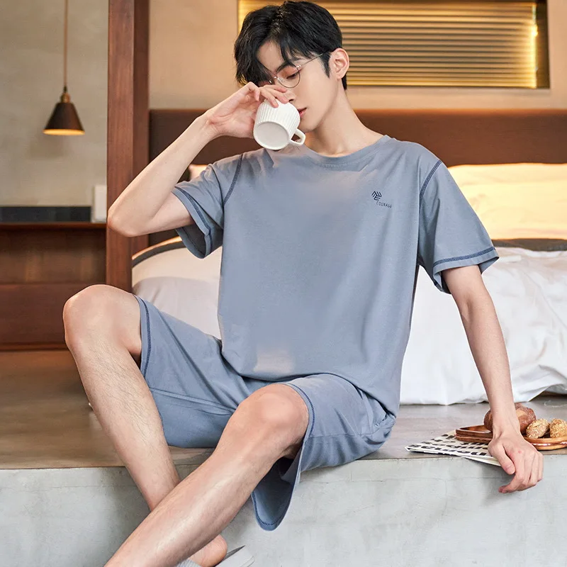 New Men Pajamas Sets Summer Thin Short-sleeved Pajama Wear Outside Home Clothes Loose Casual Comfortable Two-piece Suits