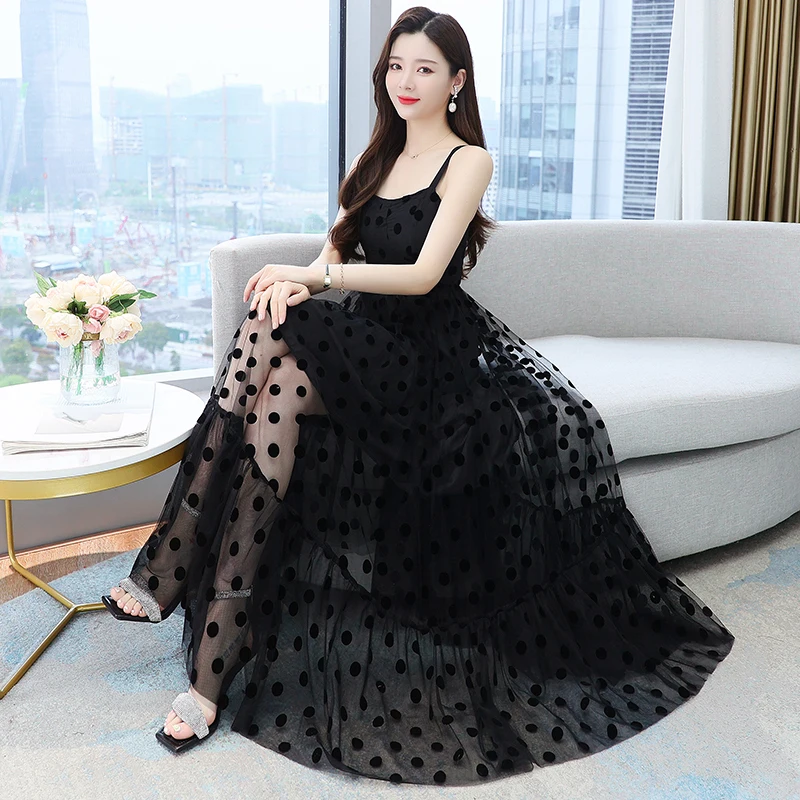 

Sling Dress Long Black Temperament Female One Shoulder Summer Dress Women 2022 New Large Swing